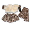 This high fashion outfit comes in three pieces.  The jacket is faux fur with leopard cuffs.  The skirt has elasticised waist band and there is a head band or belt. Teddy can choose her own style.- PLEASE NOTE:  This outfit will best fit our Tummy Teddy Bear and our Suzi Teddy Bear.