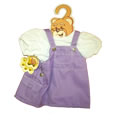 Add this gorgeous two piece outfit to your teddy bears wardrobe.  Very smart lilac pinafore with little pockets on each side and a plain white t.