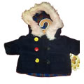 Give your teddy bear the latest look this winter.  Winter 2008 brings back check, well this coat has it in the lining!  With a combination of check lining and colourful buttons, have your teddy bear dressed from the catwalk this season. For super trendy teddy bears only.